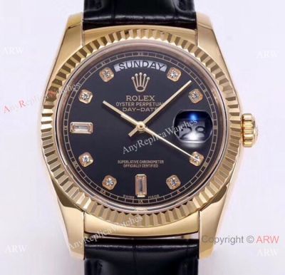 Premium Quality Rolex Day-Date 36mm Watch Yellow Gold Black Dial 2836-2